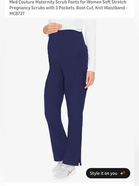 Med Couture Navy Maternity Bootcut Scrub Pants with Knit Waistband 3 Pockets